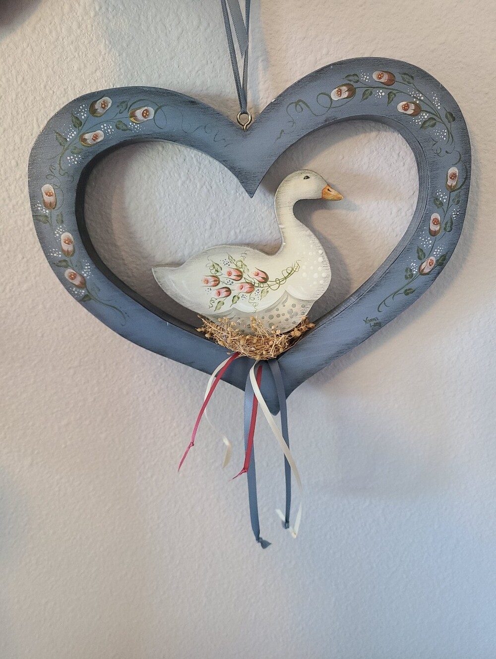 Cottagecore Goose Heart Wooden Wall Hanging Folk Art Farmhouse Country Decor